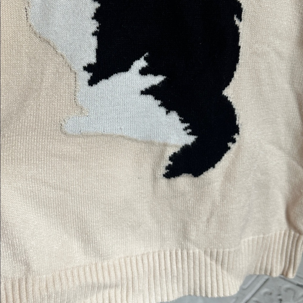 Cat Design Crew Neck Sweater - Cream - Picture 4 of 6
